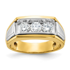 IBGoodman 14k with White Rhodium Men's Polished and Grooved 3-Stone Ring Mounting