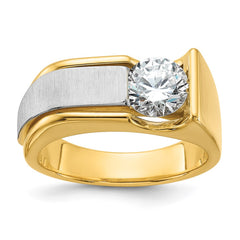 14k Two-tone IBGoodman Men's Polished/Brushed Complete Lab Grown Diamond Ri