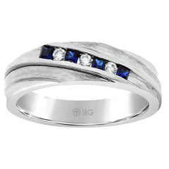 10k White Gold Gents Diamond and Created Blue Sapphire Ring