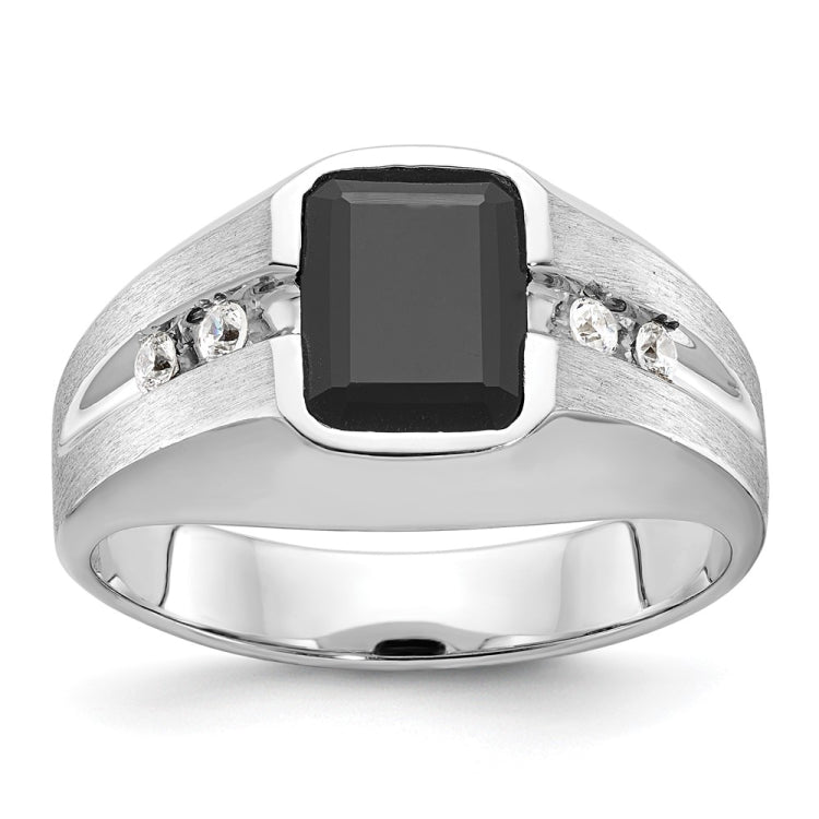 IBGoodman 14k Men's Polished and Satin Onyx and 1/8 Carat AA Quality Diamond Ring