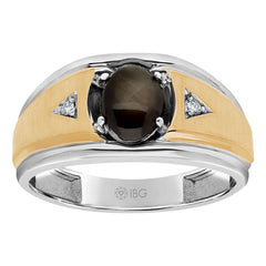 IBGoodman 10k Two-tone Men's Polished Satin and Grooved Gemstone and Diamond Ring Mounting