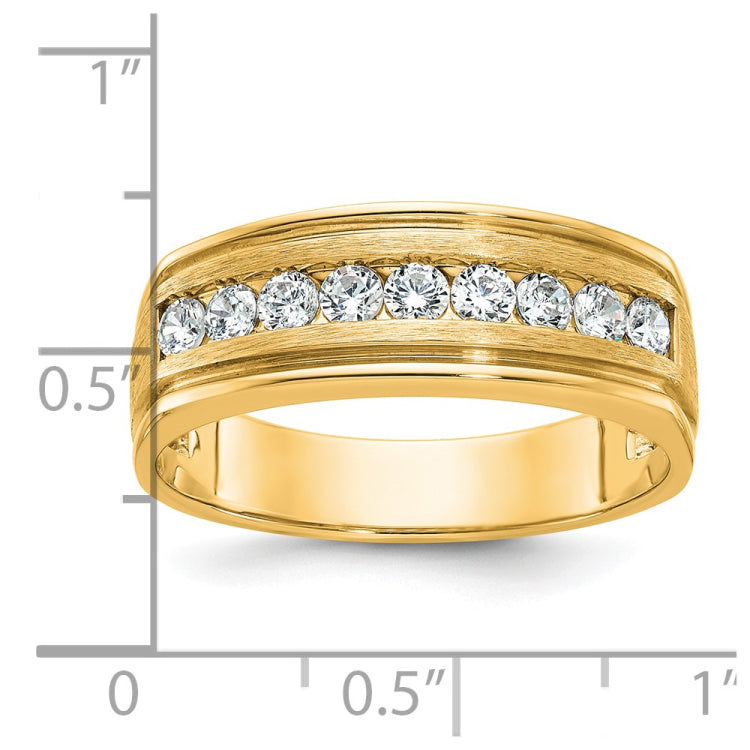 IBGoodman 14k Men's Polished Brushed and Grooved 9-Stone 1/2 Carat A Quality Diamond Ring