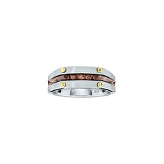 IBGoodman 14k Two-tone with Black Rhodium Men's Polished Satin and Grooved 5-Stone 1/4 Carat Brown Diamond Ring