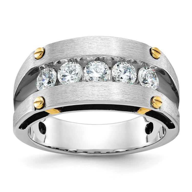 IBGoodman 10k Two-tone Men's Polished Satin and Grooved 5-Stone Ring Mounting