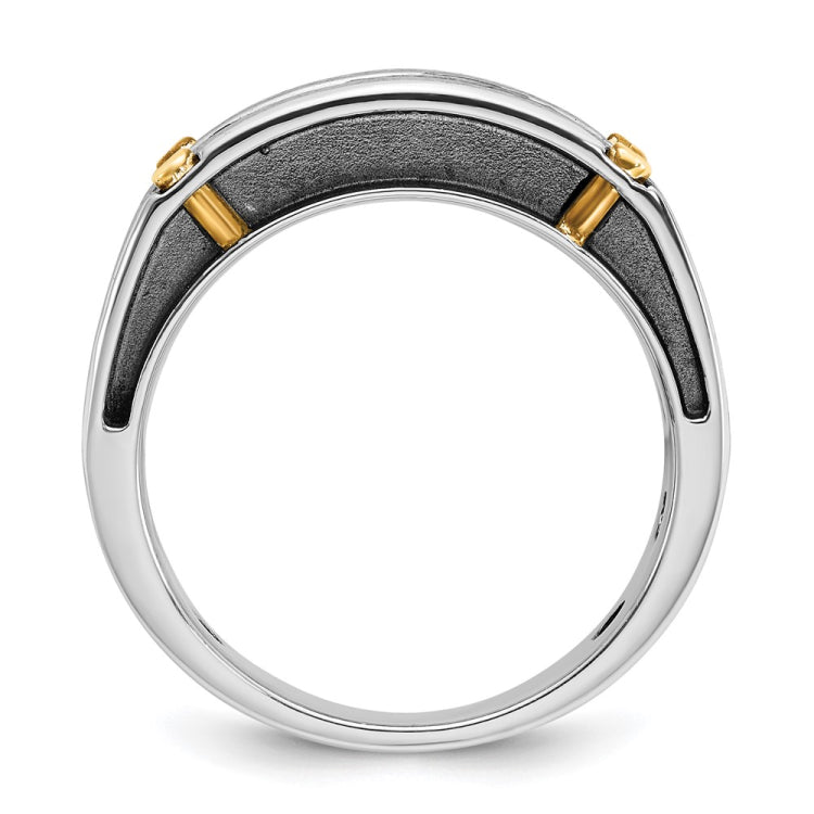 IBGoodman 10k Two-tone with Black Rhodium Men's Polished Satin and Grooved 5-Stone 1 Carat A Quality Diamond Ring