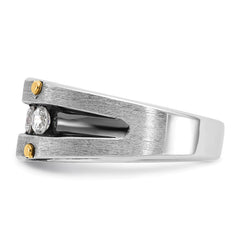 IBGoodman 10k Two-tone with Black Rhodium Men's Polished Satin and Grooved 5-Stone 1 Carat A Quality Diamond Ring