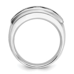 IBGoodman 14k White Gold Men's Polished Satin and Grooved 5-Stone Ring Mounting