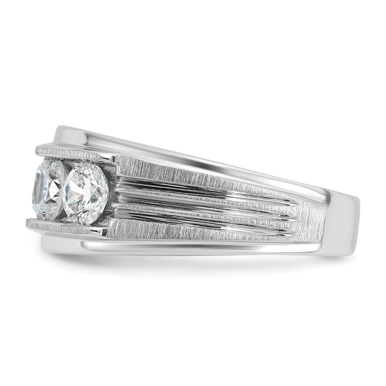 IBGoodman 14k White Gold Men's Polished Satin and Grooved 5-Stone Ring Mounting