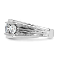 IBGoodman 14k White Gold Men's Polished Satin and Grooved 5-Stone Ring Mounting