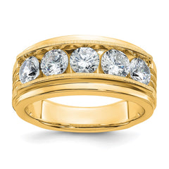 14k IBGoodman Men's Polished Satin & Grooved 5-Stone Ring Mounting