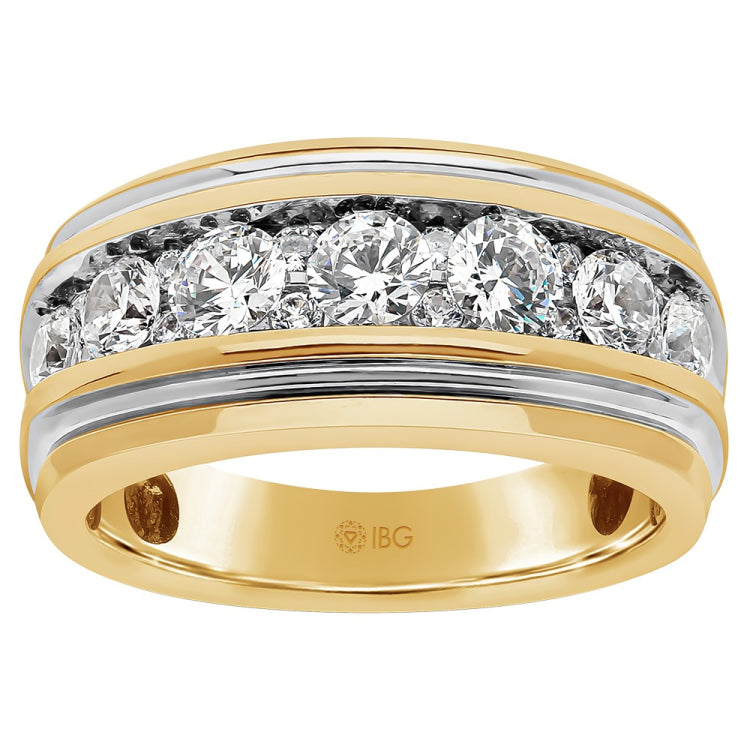 IBGoodman 14k with White Rhodium Men's Polished and Grooved 1 3/4 Carat AA Quality Diamond Ring