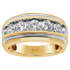 IBGoodman 14k with White Rhodium Men's Polished and Grooved 1 3/4 Carat AA Quality Diamond Ring
