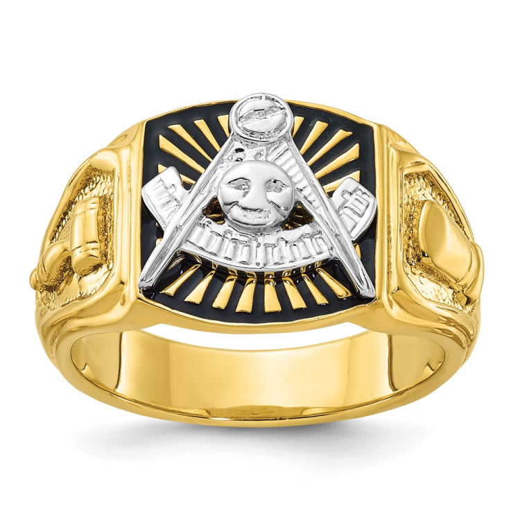 IBGoodman 10k White Gold Men's Polished and Textured with Black Enamel Past Master Masonic Ring