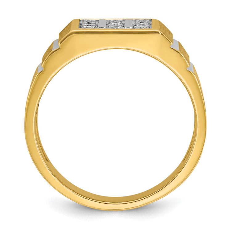 IBGoodman 14k White Gold Men's Polished Satin and Grooved 3-Row 1/3 Carat A Quality Diamond Ring