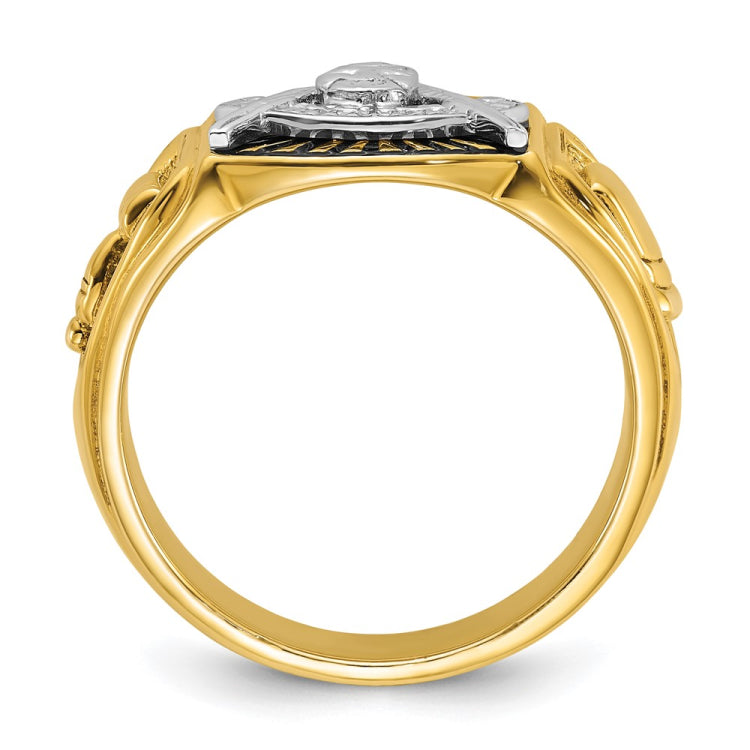 10K Polished with White Rh and Black Enamel Masonic Master Men's Ring