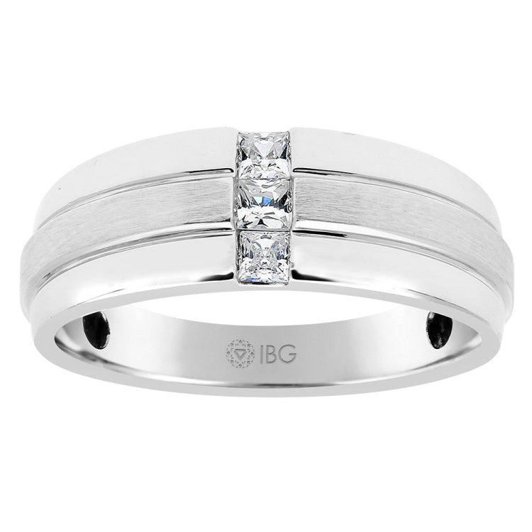Men's White Gold 1/3ct tw PrincessCut Diamond Ring with Soft Satin Finish M