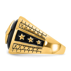 10K Polished and Antiqued Star Onyx and Diamond Men's Ring