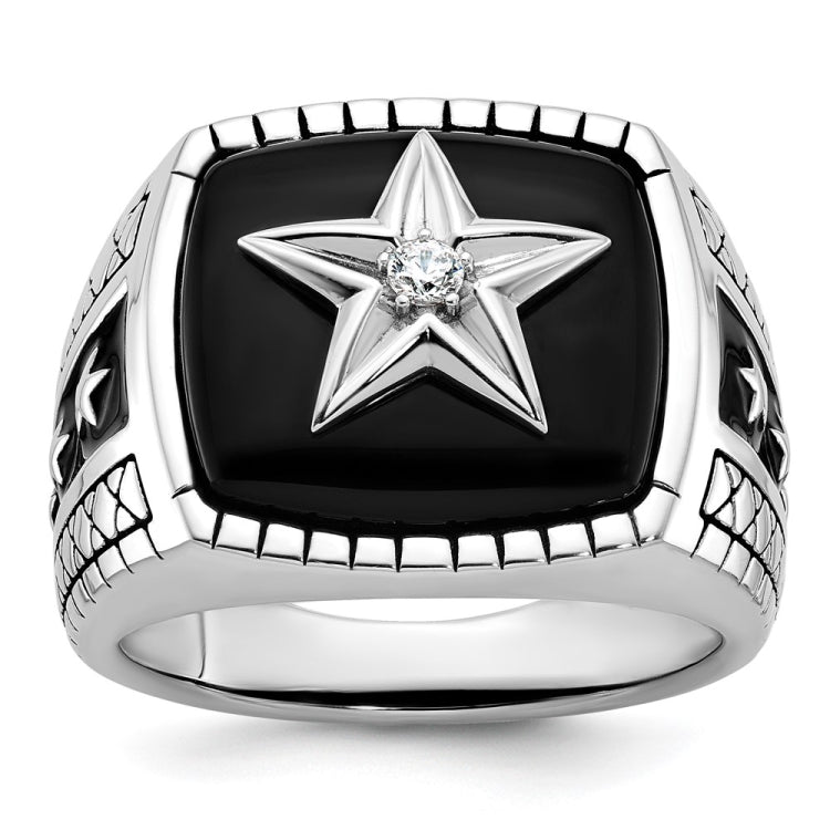 Men's WG Ring with STAR Emblems and Black Antiquing Finish Detail Mounting