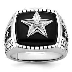 Men's WG Ring with STAR Emblems and Black Antiquing Finish Detail Mounting