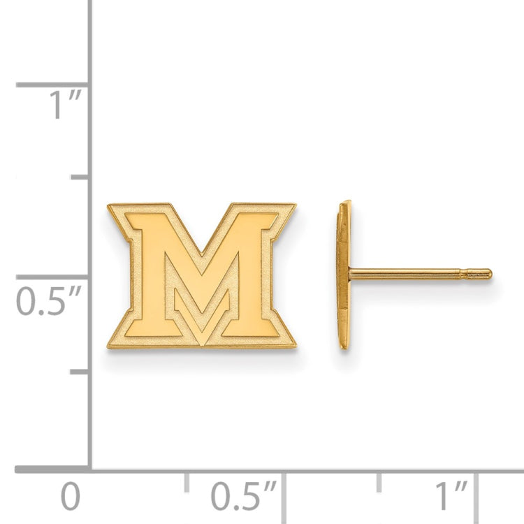 14k Gold LogoArt Miami University Ohio Letter M Extra Small Post Earrings