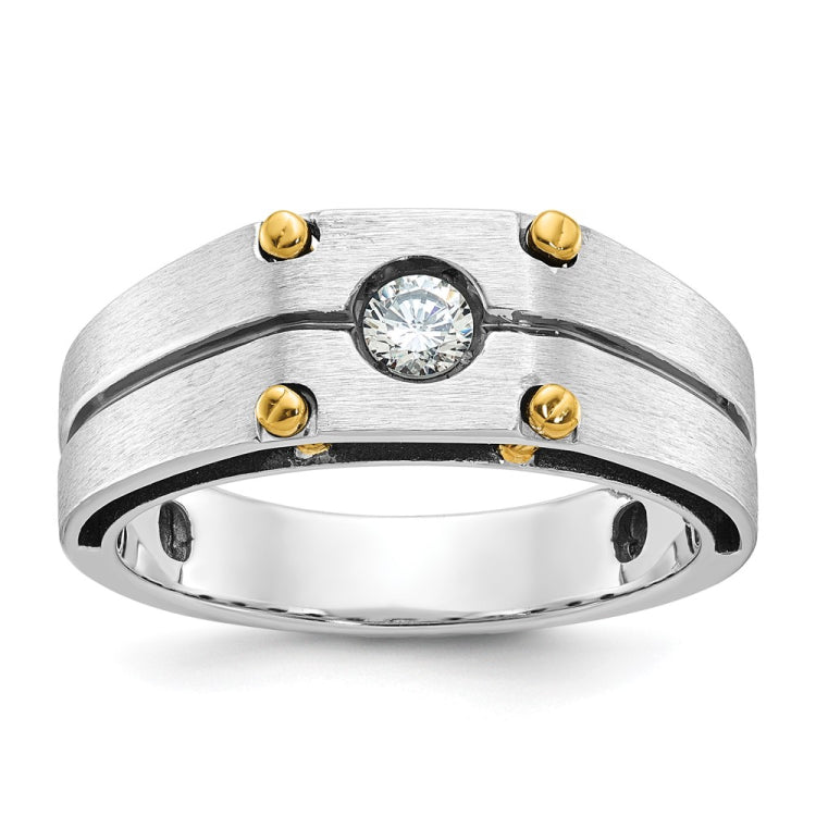 Men's WG Solitaire Ring with YG Accent and Black Rhodium Detail Mounting