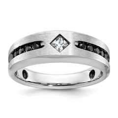 IBGoodman 14k White Gold with Black Rhodium Polished Satin and Grooved 1/2 Carat A Quality Black and White Diamond Ring