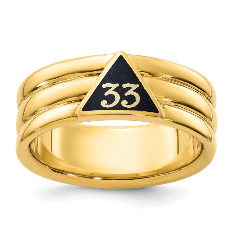 10K Polished Black Enamel Masonic 33 Men's Ring