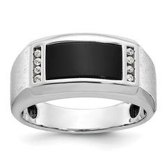 Men's White Gold Onyx and Diamond Ring with Soft Satin Sides Mounting