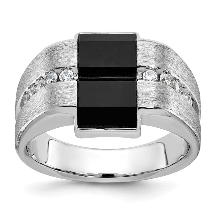 Men's WG Onyx and .15ct tw Diamond Accent Ring with Satin Finish Mounting