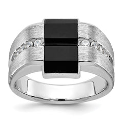 Men's WG Onyx and .15ct tw Diamond Accent Ring with Satin Finish Mounting