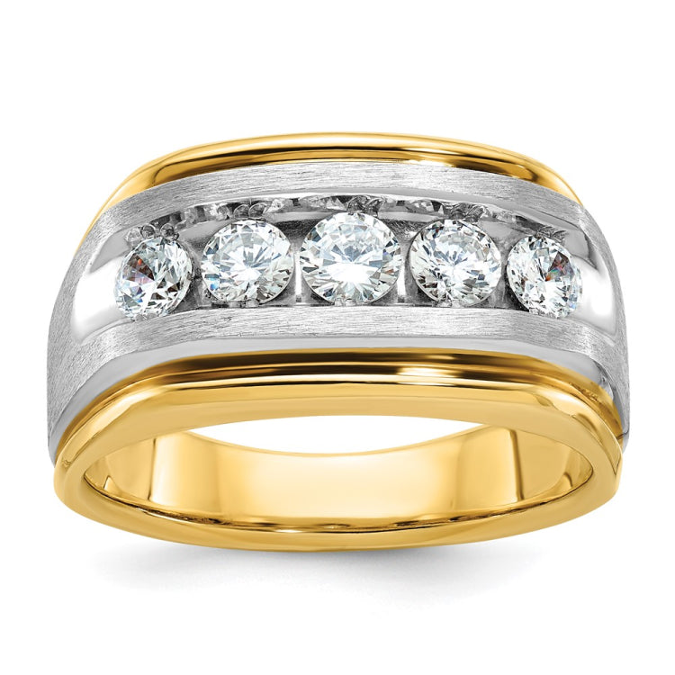 IBGoodman 14k Men's Polished Satin and Grooved 5-Stone Ring Mounting