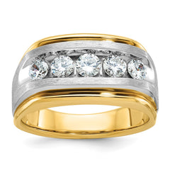 Men's YG Wedding Band with White Rhodium Accent and Satin Finish
