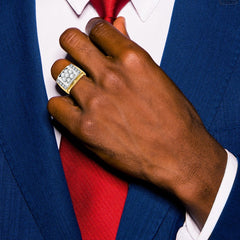 IBGoodman 10k Two-tone Men's Polished and Satin 1 1/2 Carat A Quality Diamond Cluster Ring