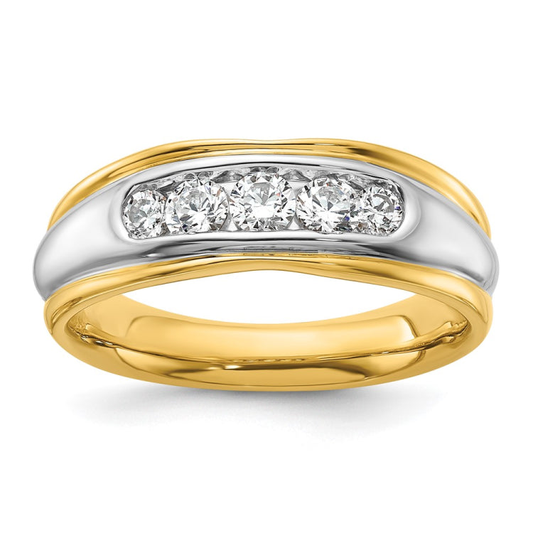 14K Two-tone IBGoodman Men's Polished/Grooved Complete Lab Grown Diamond Ri