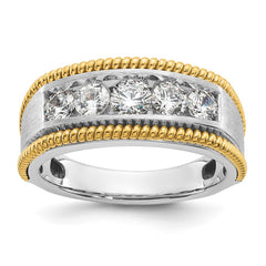 IBGoodman 14k Two-tone Men's Polished Satin and Textured 5-Stone 1 Carat AA Quality Diamond Ring