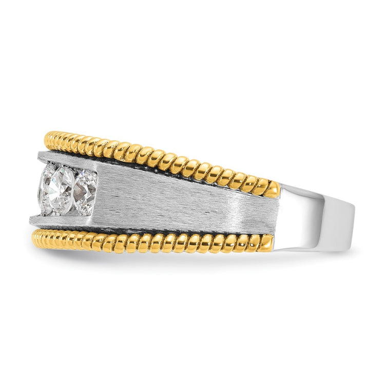 IBGoodman 14k Two-tone Men's Polished Satin and Textured 5-Stone 1 Carat AA Quality Diamond Ring