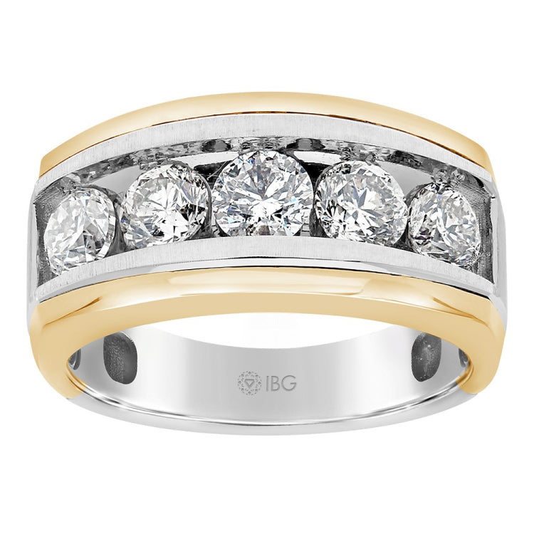 Men's White/Yellow Gold 2.50cttw Diamond Wedding Band w/ Satin Finish Accen