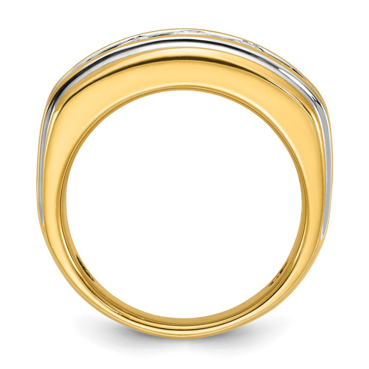 IBGoodman 14k White Gold Men's Polished and Grooved 1 Carat AA Quality Diamond Ring