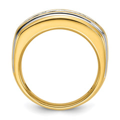 IBGoodman 14k White Gold Men's Polished and Grooved 1 Carat AA Quality Diamond Ring