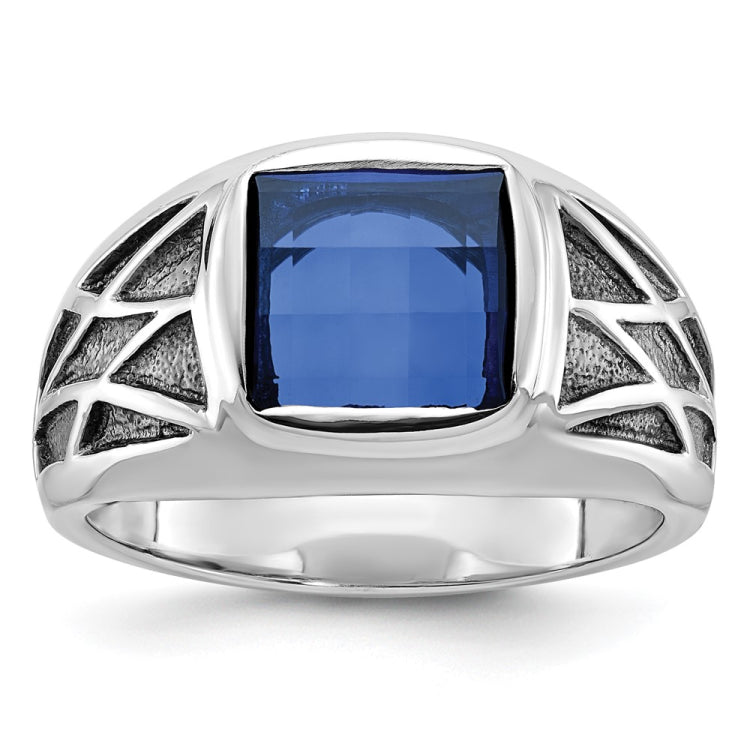 Men's Sterling Silver Ring with Black Rhodium Recess Detail