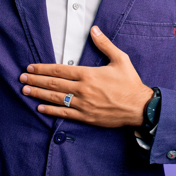 Men's Sterling Silver Ring with Black Rhodium Recess Detail