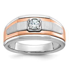 Men's White/Rose Gold Solitaire Ring with Soft Satin Finish Mounting