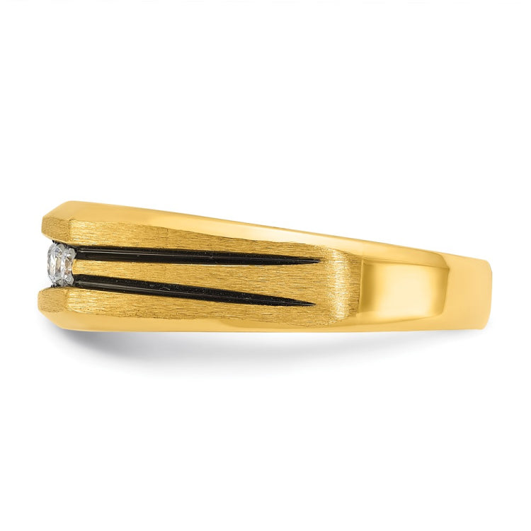 Men's YG Wedding Band with Soft Satin and Black Rhodium Finish Mounting