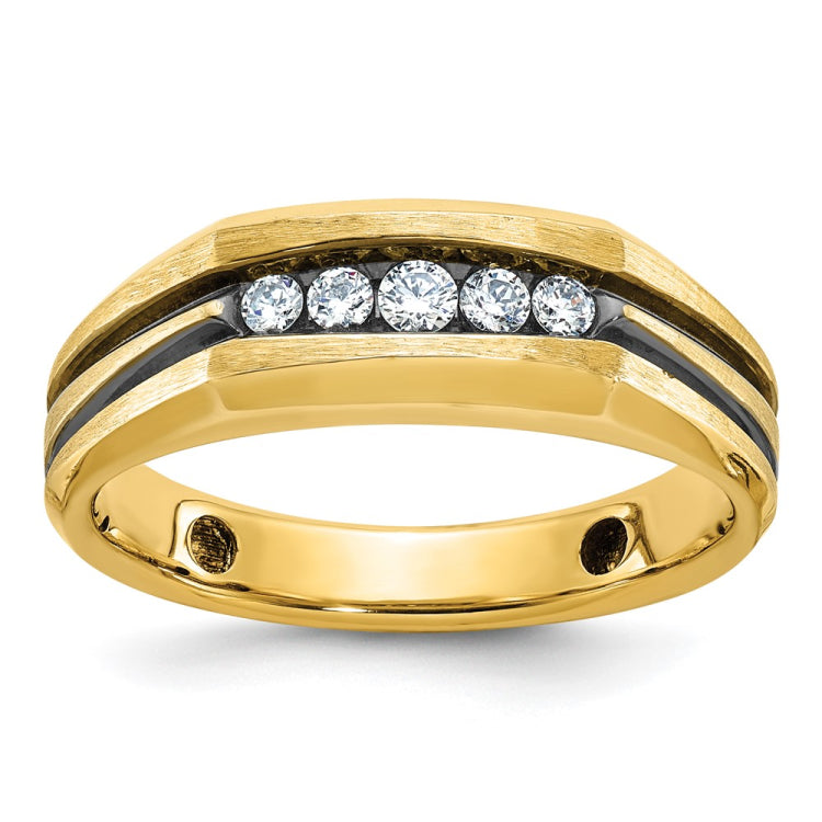 Men's YG Wedding Band with Soft Satin and Black Rhodium Finish Mounting