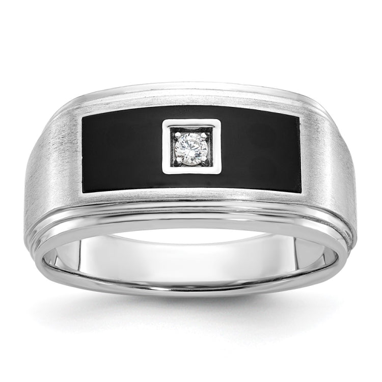 Men's WG Black Enamel Ring with .05ct Diamond Solitaire Accent Mounting