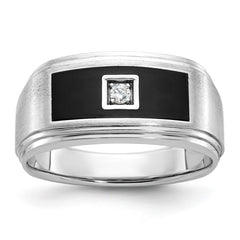 Men's WG Black Enamel Ring with .05ct Diamond Solitaire Accent Mounting