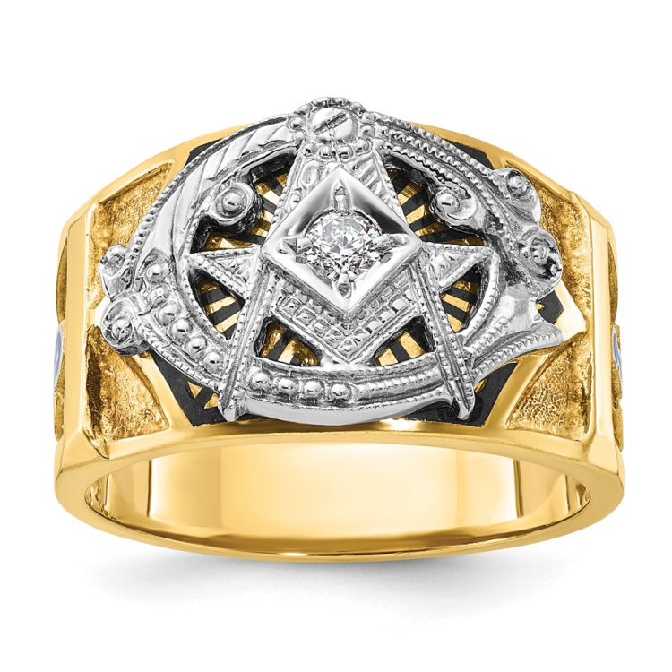 Men's Masonic Blue Lodge Ring with .10ct Diamond Solitaire Mounting
