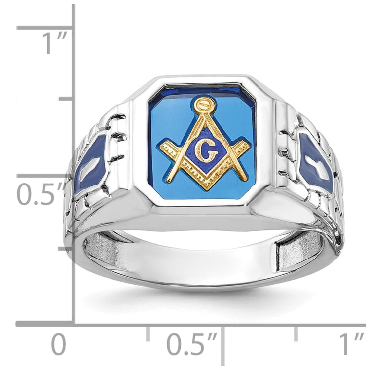 IBGoodman 10k White Gold Men's Polished and Textured Blue Lodge Master Masonic Ring Mounting