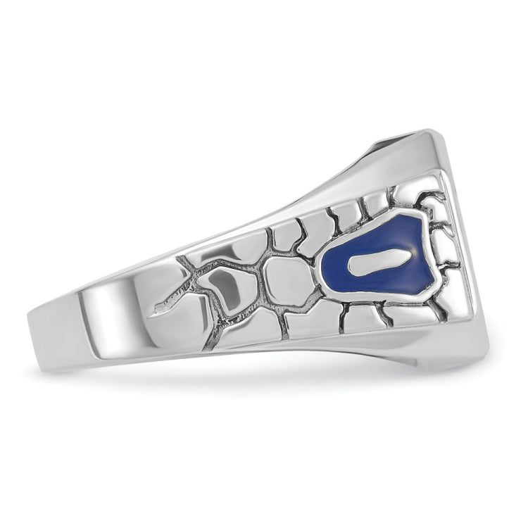IBGoodman 10k White Gold Men's Polished and Textured with Blue Enamel and Lab Created Sapphire Blue Lodge Master Masonic Ring