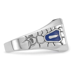 IBGoodman 10k White Gold Men's Polished and Textured with Blue Enamel and Lab Created Sapphire Blue Lodge Master Masonic Ring